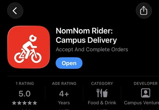 NomNom Rider Campus Delivery App Store listing